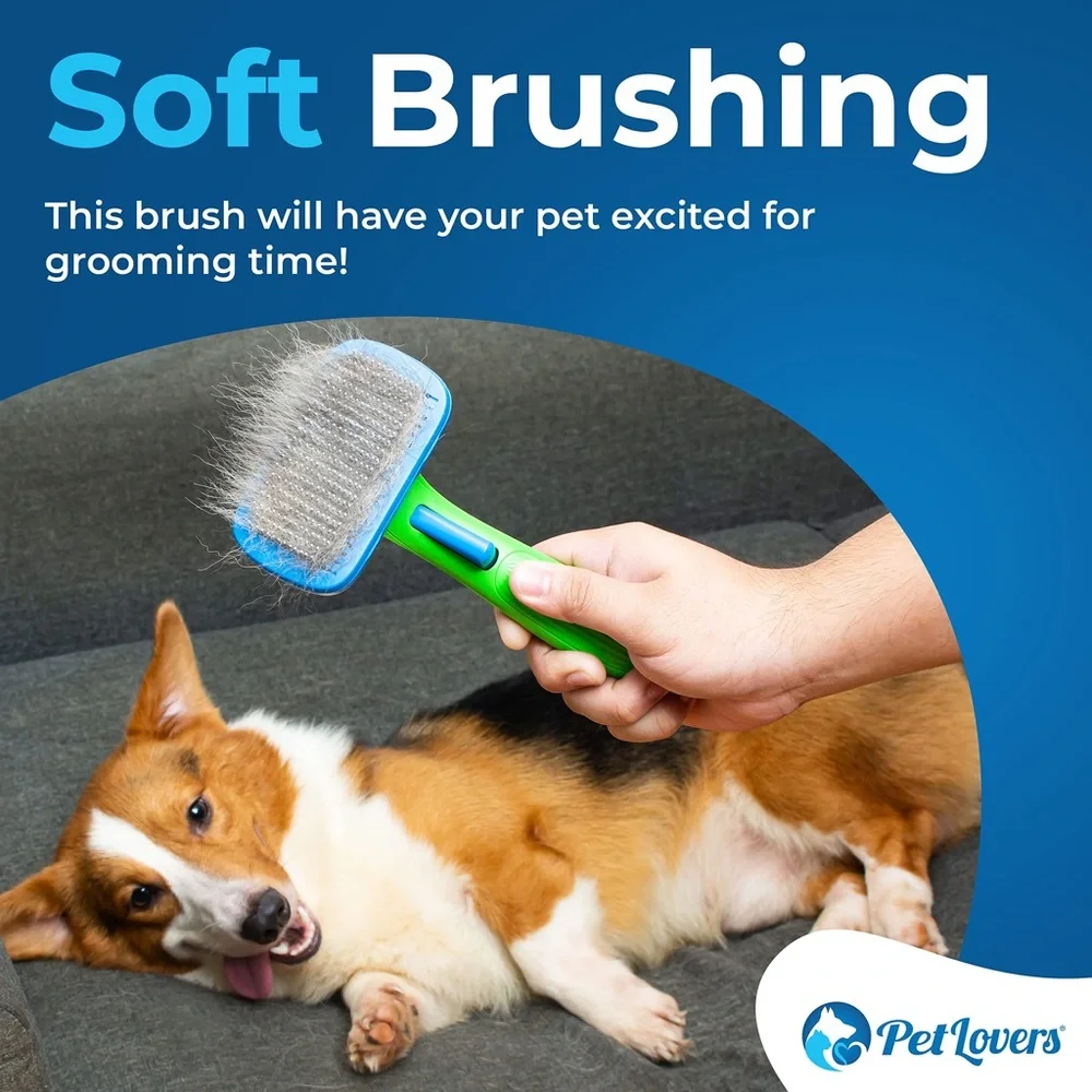 PetLovers EzSlicker Brush - Self Cleaning Dog and Cat Hair Brush